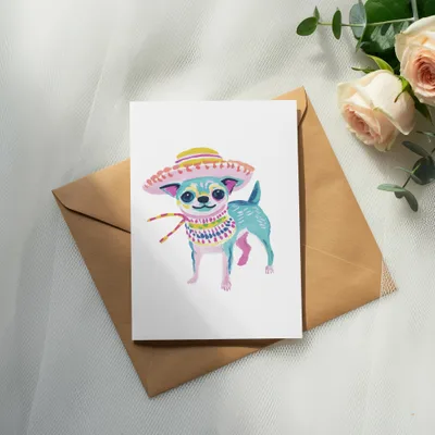 Preppy Clip Art Chihuahua SVG Digital, Cute Dog Sombrero Puppy Art, Vibrant Pet PNG, Mexican Fiesta Kawaii Dog Lover Gift