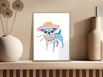 Preppy Clip Art Chihuahua SVG Digital, Cute Dog Sombrero Puppy Art, Vibrant Pet PNG, Mexican Fiesta Kawaii Dog Lover Gift