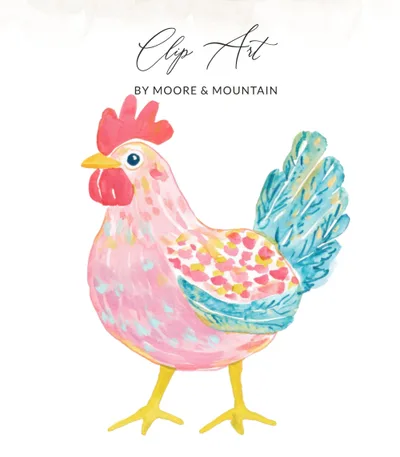Preppy Clip Art Digital Chicken PNG | SVG Sublimation File Cute Hen | Farm Animal Clipart Pastel Rooster Art Whimsical Farm Decor