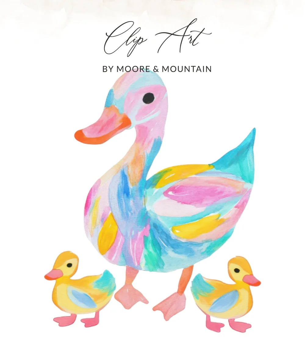 Preppy Clip Art Duck Family PNG SVG Sublimation File, Cute Nursery Animals Digital Art, Baby Shower Gift, Mother Duck and Ducklings Design SVG