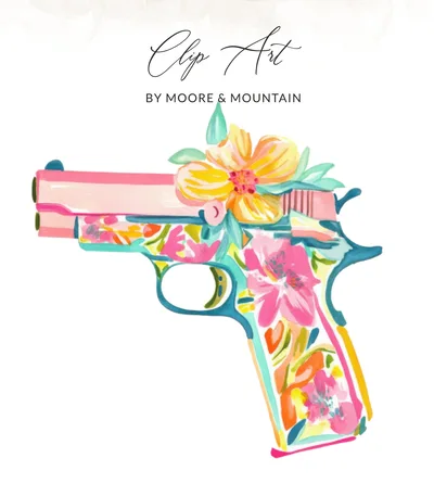 Preppy Clip Art Floral Gun SVG Digital Art Download | Watercolor Pistol with Flowers Design | Bright Colorful Modern Graphic Unique Print