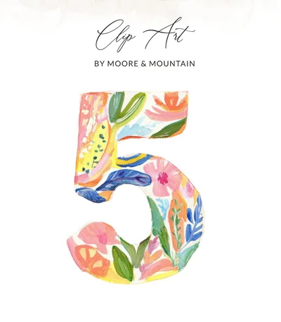 Preppy Clip Art Floral Number 5 SVG Digital Download | Whimsical Watercolor Fifth Birthday PNG | Five Anniversary Graphic SVG