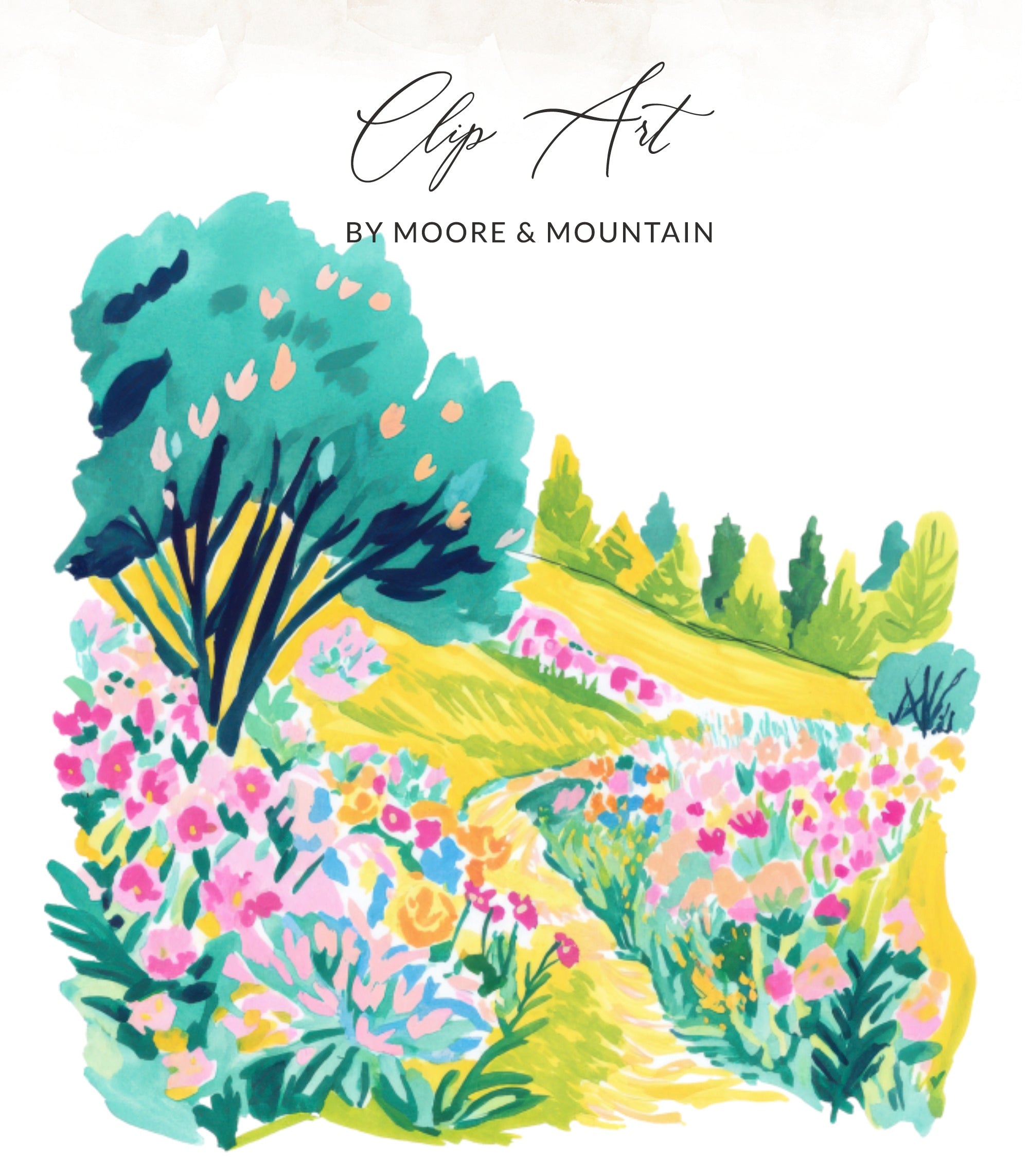 Preppy Clip Art Garden Flowers SVG, Vibrant Floral Digital Download, Spring Impressionist Art, Lilly Pulitzer Style Garden Path Clipart