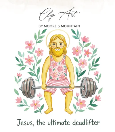 Preppy Clip Art: Jesus Ultimate Deadlifter Digital Download PNG | Whimsical Christian Fitness Art | Funny Religious Gym Decor