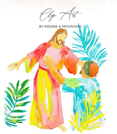 Preppy Clip Art Jesus with Disciples Watercolor PNG SVG Digital Download, Christian Faith Art, Easter Palm Sunday Religious Image