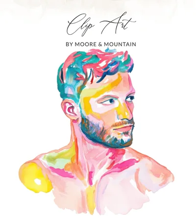 Preppy Clip Art Male Portrait SVG, Vibrant Watercolor Man Digital Art, Colorful Abstract Guy Illustration, Modern Wall Art Print Design