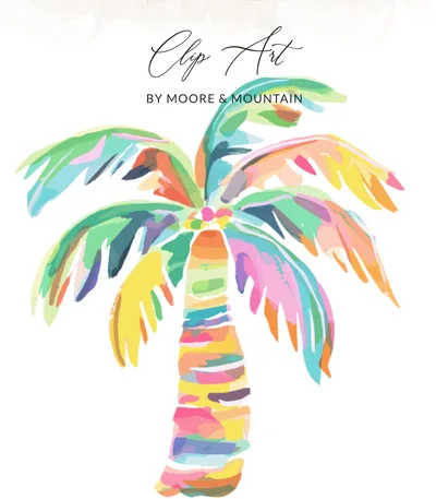 Preppy Clip Art Palm Tree SVG, Vibrant Watercolor Tropical Digital Download, Colorful Beach Summer Design Element