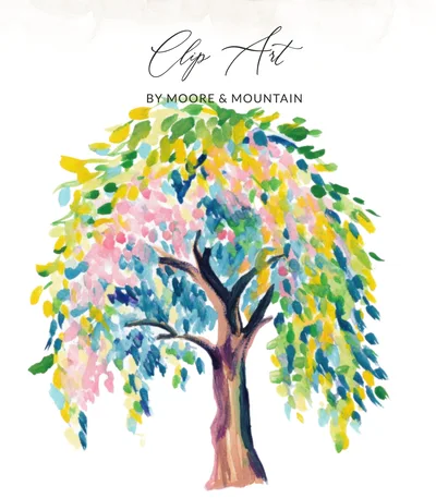 Preppy Clip Art PNG, Colorful Watercolor Tree SVG Digital Download, Whimsical Nature Illustration Art Print, Vibrant Abstract Floral
