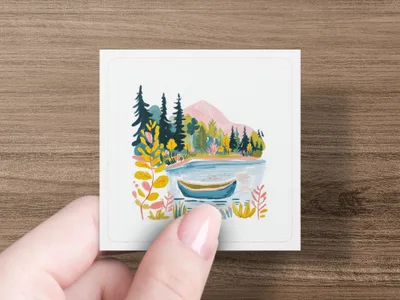 Preppy Clip Art PNG SVG, Digital Lake Landscape with Boat, Mountain Nature Illustration, Aesthetic Outdoor Scene Instant Download