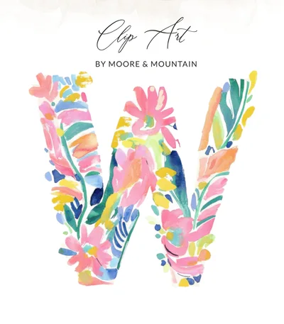 Preppy Clip Art PNG SVG Digital Letter W | Watercolor Floral Alphabet Initial Monogram Sublimation Design Printable File | Bright Flowers