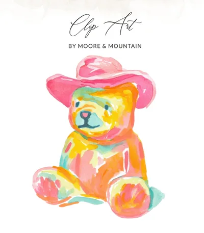 Preppy Clip Art PNG SVG Watercolor Bear with Cowboy Hat Digital | Cute Western Teddy Clipart for Craft & Design