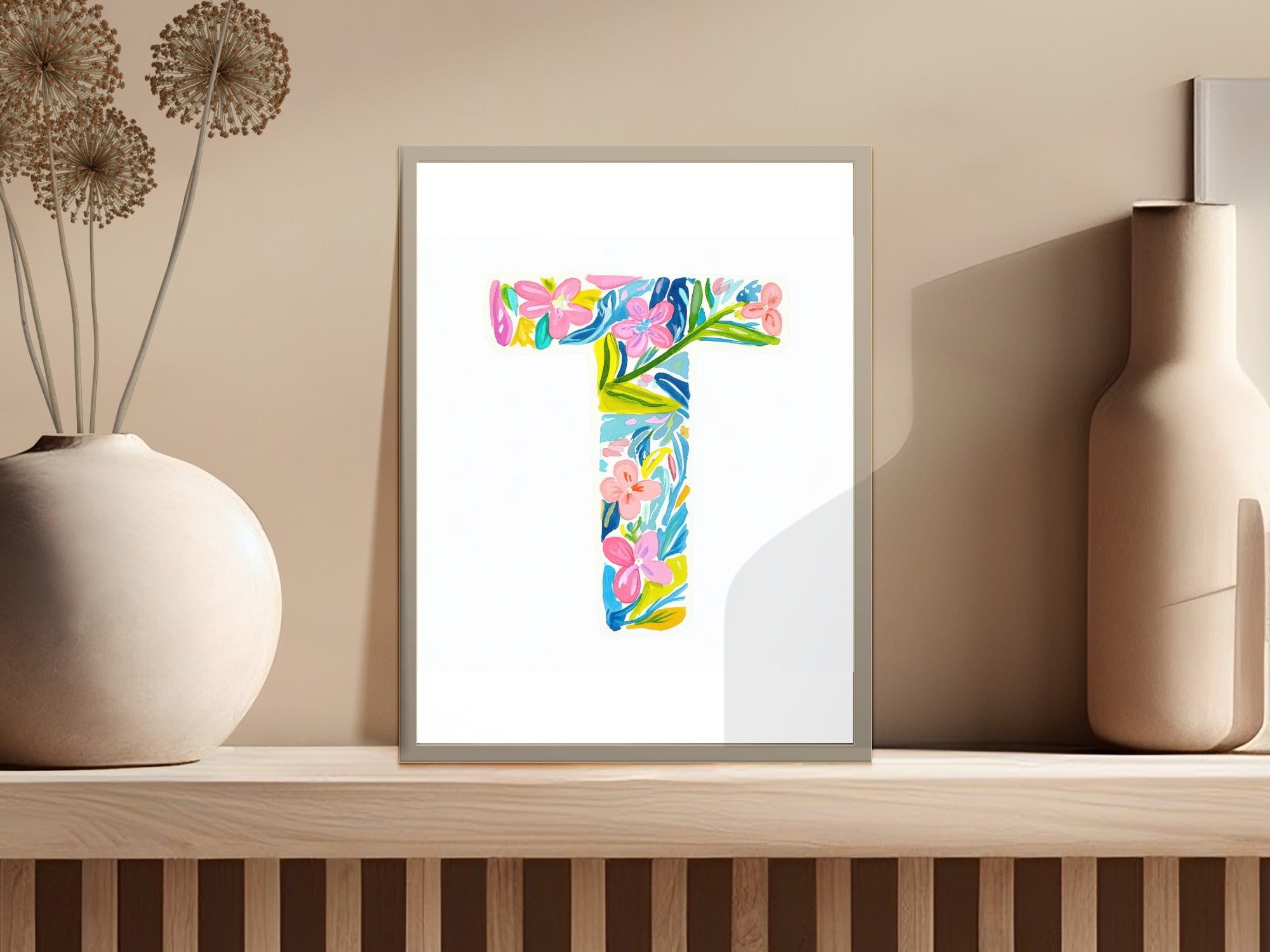 Preppy Clip Art PNG T Monogram SVG, Floral Alphabet Letter T Digital Download, Vibrant Initial Art, Preppy Party Decor, Printable Digital