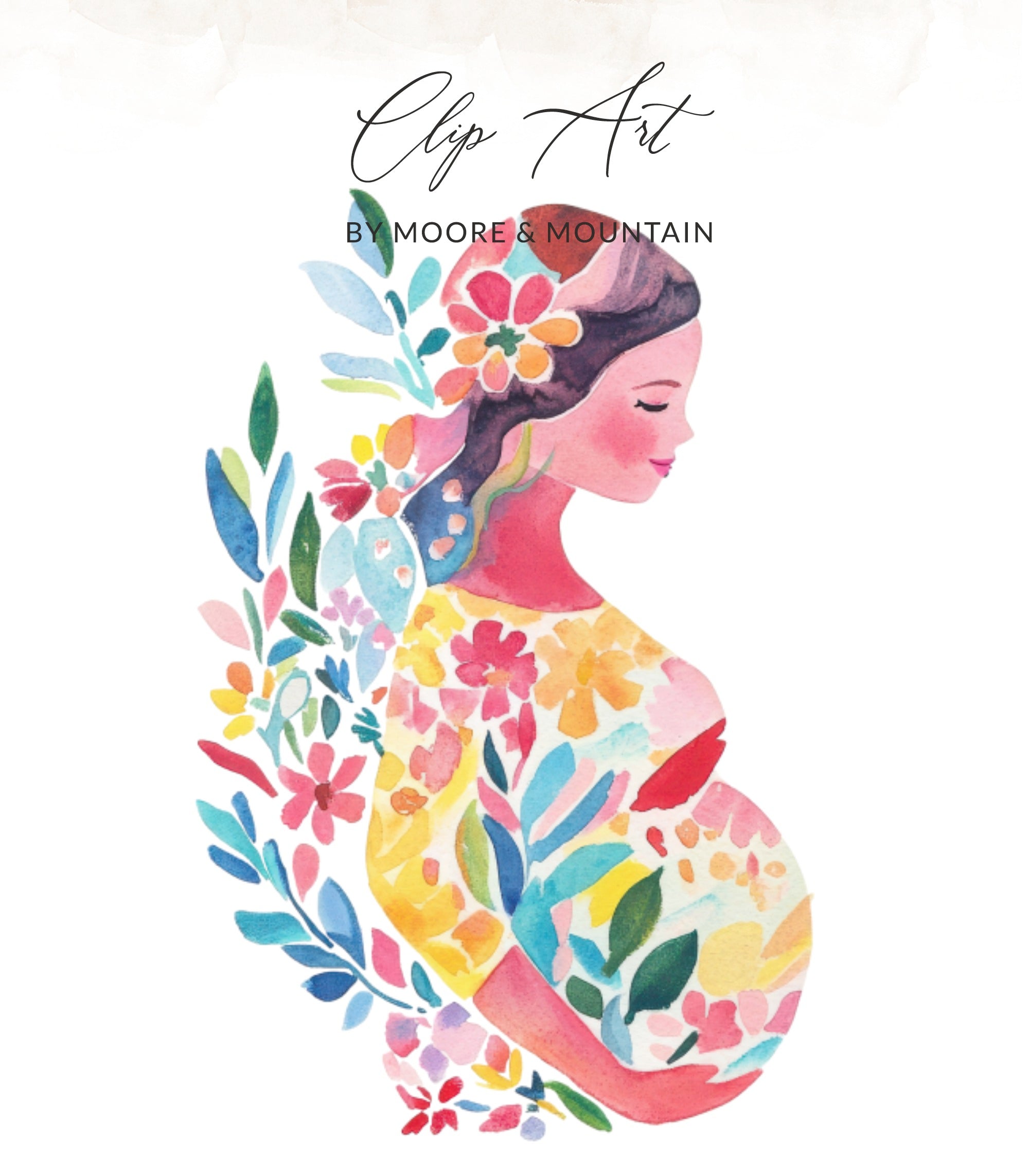 Preppy Clip Art Pregnant Woman PNG, SVG Sublimation File, Floral Maternity Art Digital Download for Baby Shower Gift, Expecting Mom Gift SVG