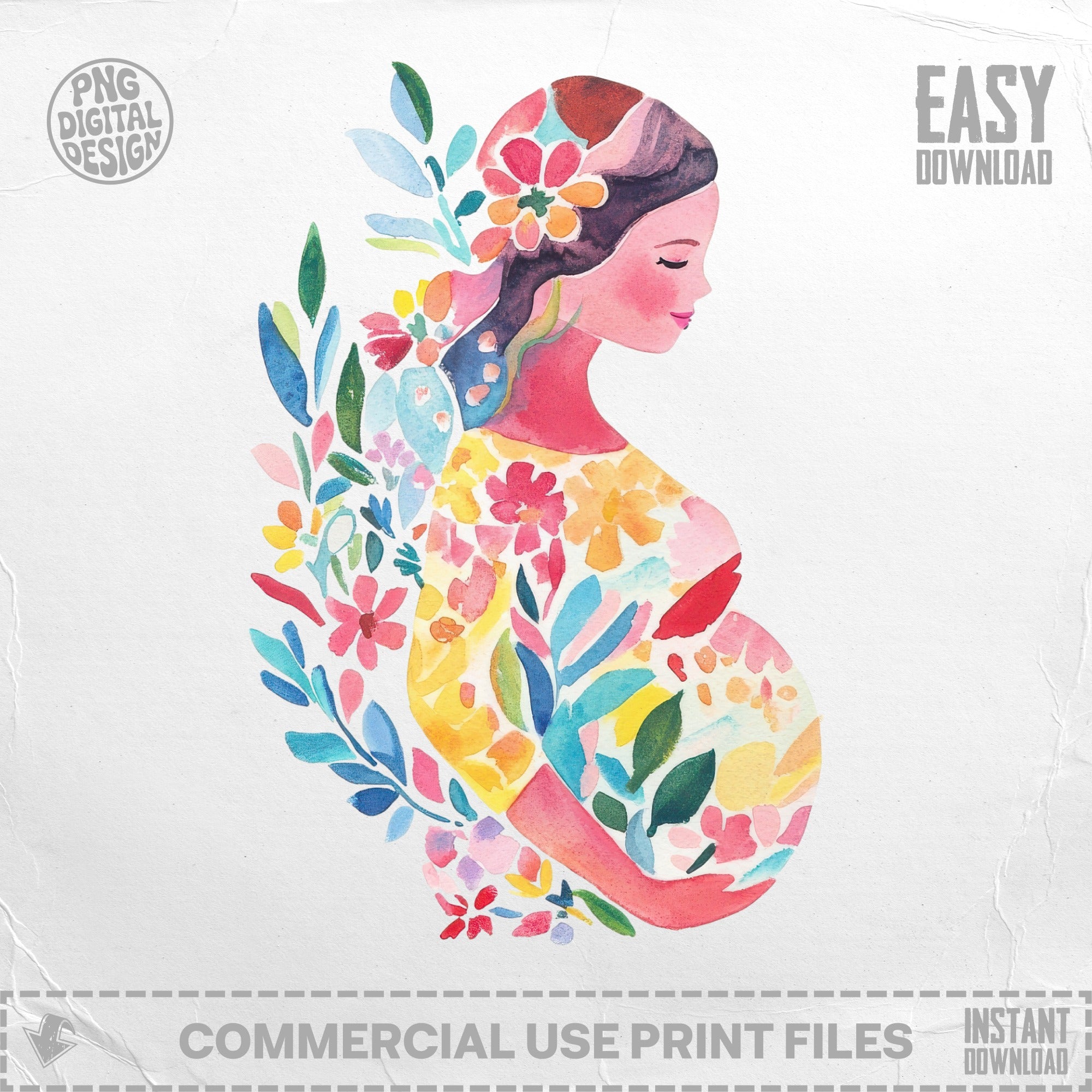 Preppy Clip Art Pregnant Woman PNG, SVG Sublimation File, Floral Maternity Art Digital Download for Baby Shower Gift, Expecting Mom Gift SVG