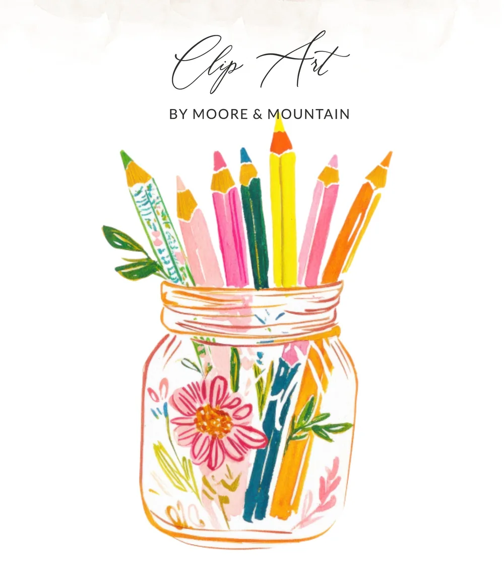 Preppy Clip Art SVG Colorful Pencils Jar Digital Download | Teacher Artist Art Supplies PNG | Creative Classroom Planner Decor SVG