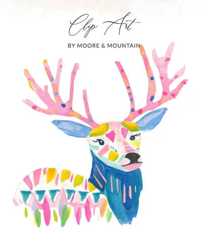 Preppy Clip Art SVG Digital Deer Head Design, Colorful Abstract Whimsical Stag Animal Art Print, Modern Nursery Wall Art Craft Supply SVG