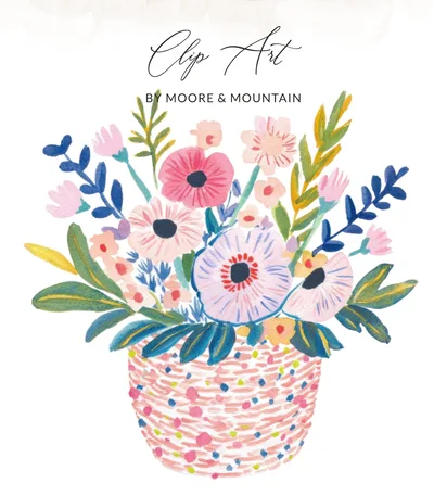 Preppy Clip Art SVG | Watercolor Floral Bouquet Digital Download | Hand Painted Spring Flowers Garden Aesthetic PNG Clipart