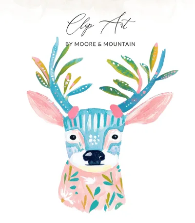 Preppy Clip Art SVG: Whimsical Colorful Deer Head Digital Download. Boho Scandinavian Folk Art Nursery Wall Art Print for Baby Shower Gift & SVG