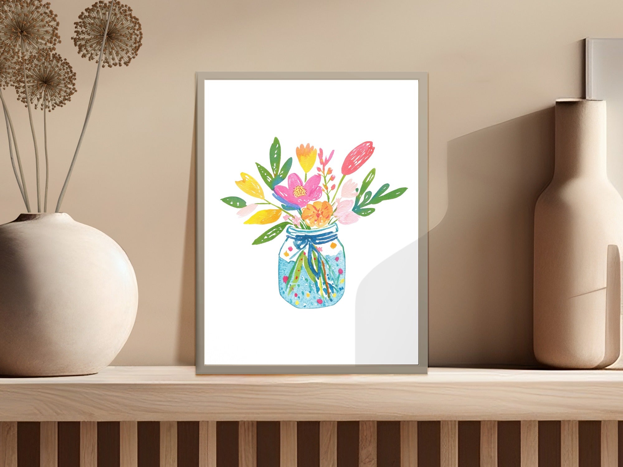Preppy Clipart PNG, Sublimation SVG File | Mason Jar Floral Bouquet Digital Download, Whimsical Spring Summer Flower Graphic