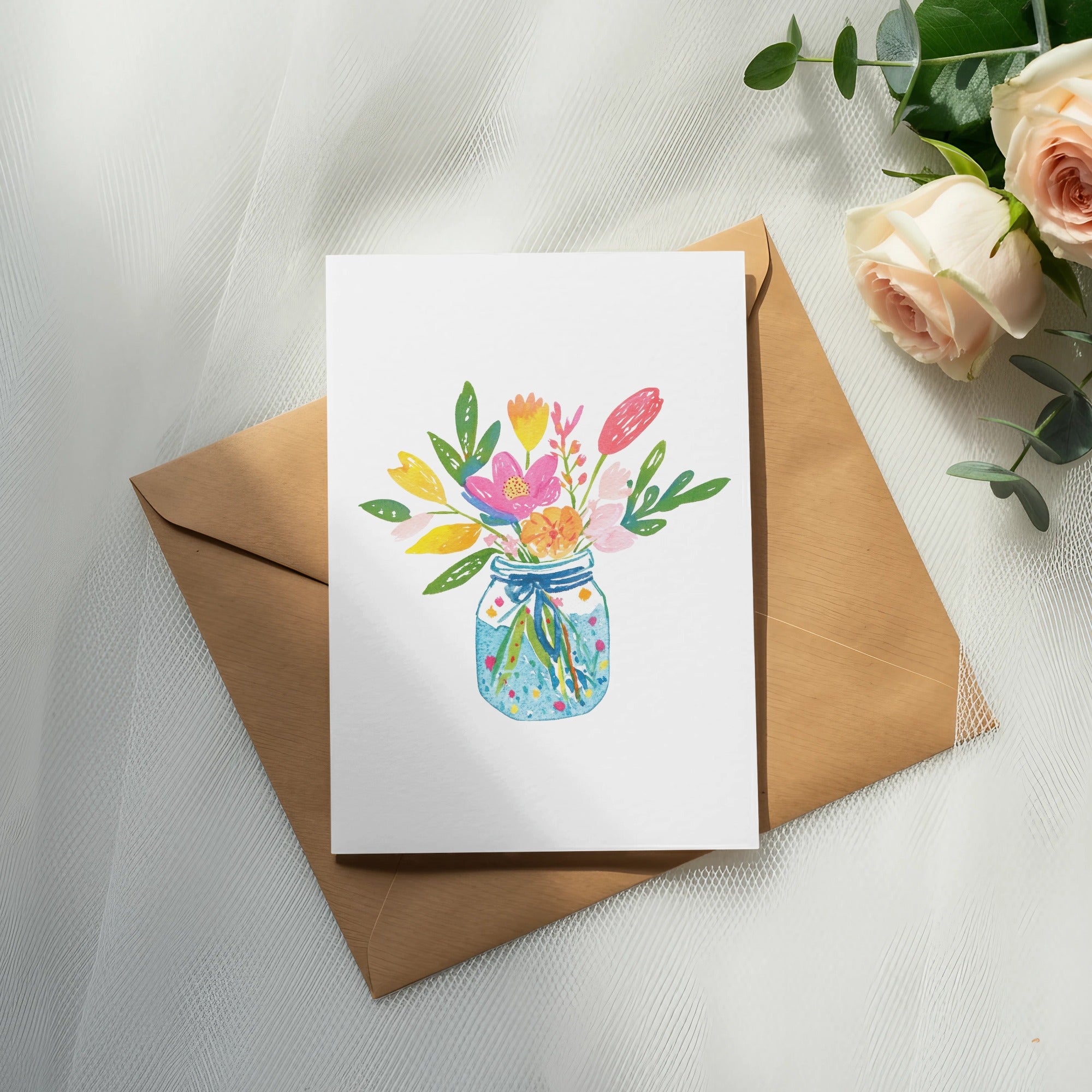 Preppy Clipart PNG, Sublimation SVG File | Mason Jar Floral Bouquet Digital Download, Whimsical Spring Summer Flower Graphic
