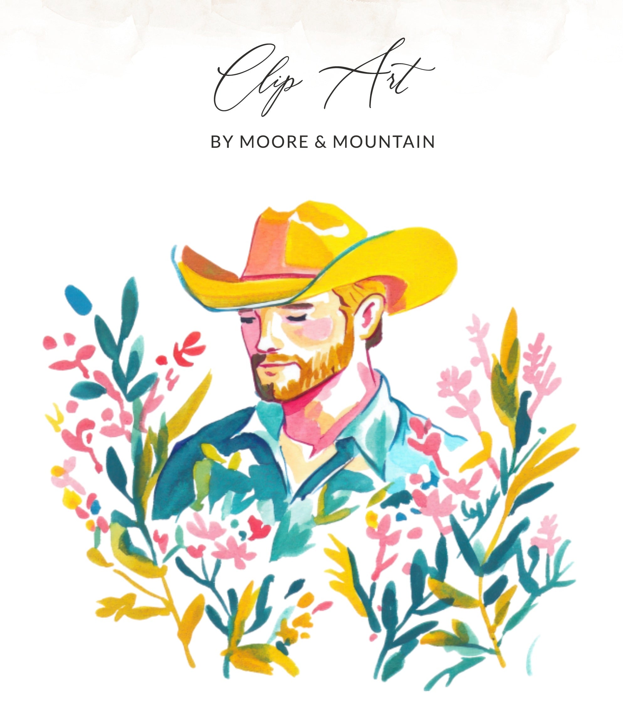 Preppy Cowboy SVG, Digital Clip Art, Bohemian Western Man Illustration, Floral Rancher Art PNG, Boho Country Aesthetic Printable Design