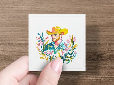 Preppy Cowboy SVG, Digital Clip Art, Bohemian Western Man Illustration, Floral Rancher Art PNG, Boho Country Aesthetic Printable Design