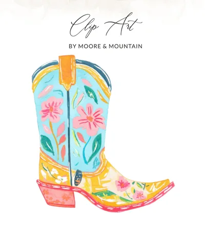 Preppy Cowgirl Boot SVG, Floral Western Boot Clip Art Digital, Boho Country Summer Graphic PNG, Aesthetic Bachelorette Party Design File SVG