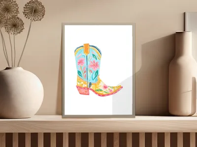 Preppy Cowgirl Boot SVG, Floral Western Boot Clip Art Digital, Boho Country Summer Graphic PNG, Aesthetic Bachelorette Party Design File SVG