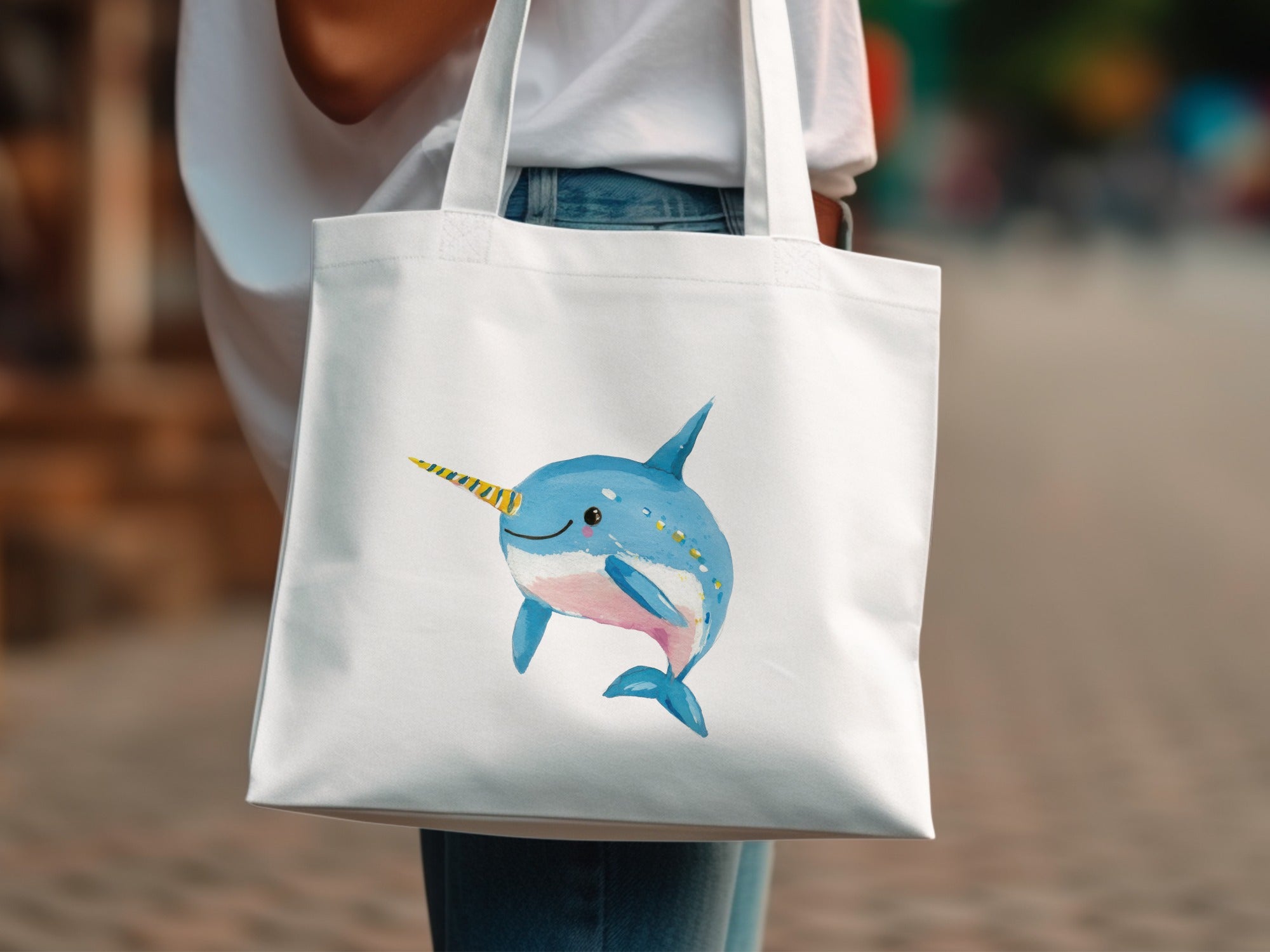 Preppy Cute Narwhal Clipart, Kawaii Sea Animal PNG, Printable Sticker File, Rainbow Pastel Artwork, Trendy Girly Graphic, Digital Download