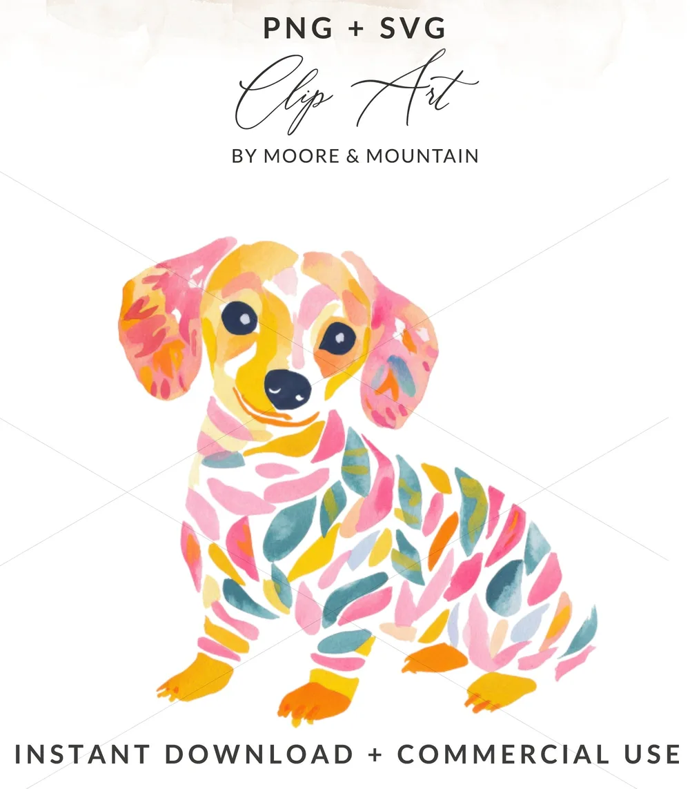 Preppy Dachshund Digital Art, Rainbow Aesthetic PNG, Kawaii Dog Clipart, Trendy Girly Design, Printable Sticker File, Cricut Cut File SVG
