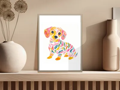 Preppy Dachshund Digital Art, Rainbow Aesthetic PNG, Kawaii Dog Clipart, Trendy Girly Design, Printable Sticker File, Cricut Cut File SVG