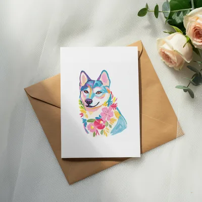 Preppy Dog PNG SVG, Watercolor Husky Clipart, Floral Pet Art, Colorful Girly Graphic, Trendy Sticker Design, Sublimation Download, Cute