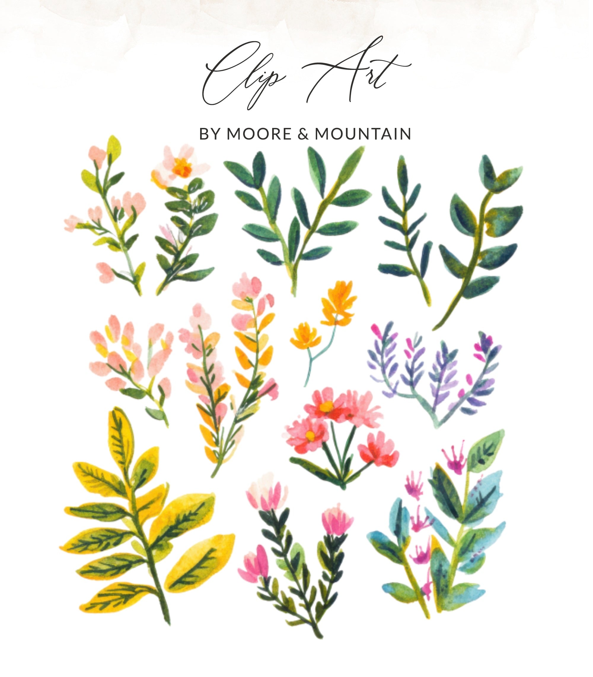 Preppy Floral Botanical SVG Clipart, Vibrant Pastel PNG, Hand Painted Digital Graphics, Preppy Botanical Illustration, Commercial Use