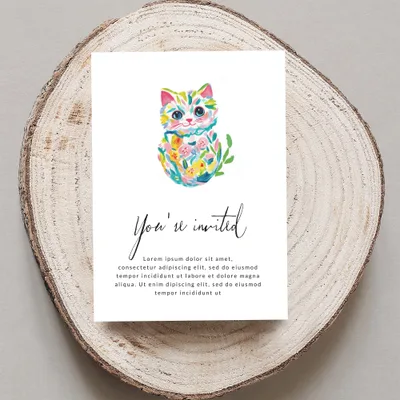 Preppy Floral Cat Digital Art, Kawaii Kitten PNG, Colorful Clipart, Whimsical Animal Illustration, Trendy Girly Graphic, Printable Sticker