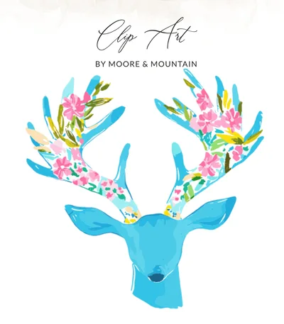 Preppy Floral Deer Head SVG Digital Download, Watercolor Stag Antler Art Print, Whimsical Nature Lover PNG File