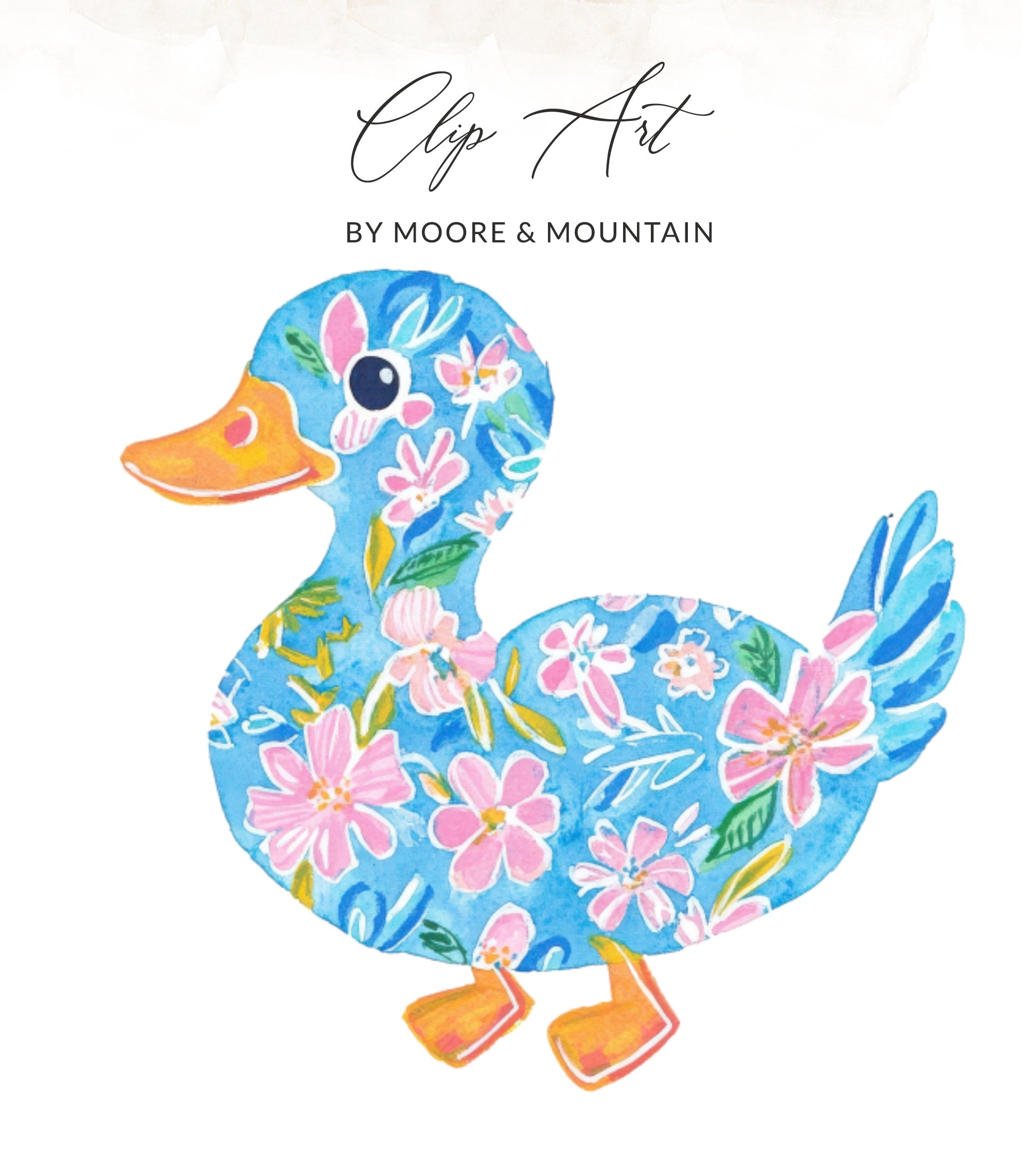 Preppy Floral Duck SVG, Digital File, T-Shirt Design, Cute Lilly Style Duck Clip Art PNG, Whimsical Animal Sublimation Art SVG