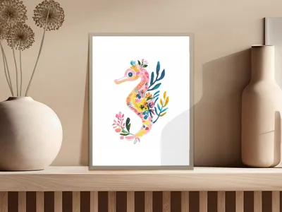 Preppy Floral Seahorse Clipart, Beachy Clip Art, Cute Fantasy Animal, Printable Sticker Png, Sublimation Design File, Cricut SVG