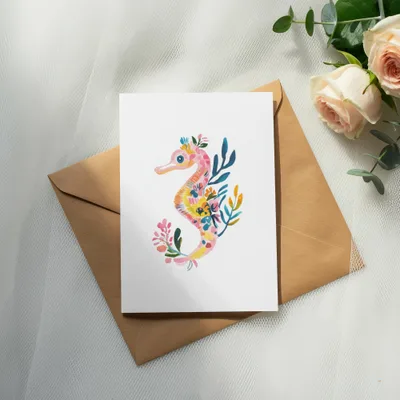 Preppy Floral Seahorse Clipart, Beachy Clip Art, Cute Fantasy Animal, Printable Sticker Png, Sublimation Design File, Cricut SVG