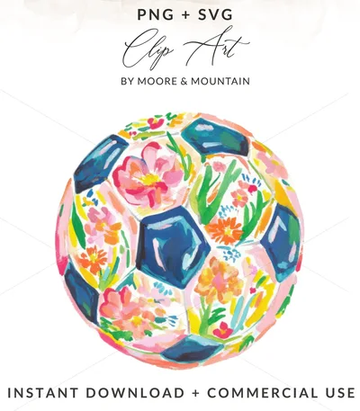 Preppy Floral Soccer Ball Digital Art, Vibrant PNG Download, Colorful Sticker Design, Trendy Girly Graphic, Sublimation Design File, Cricut