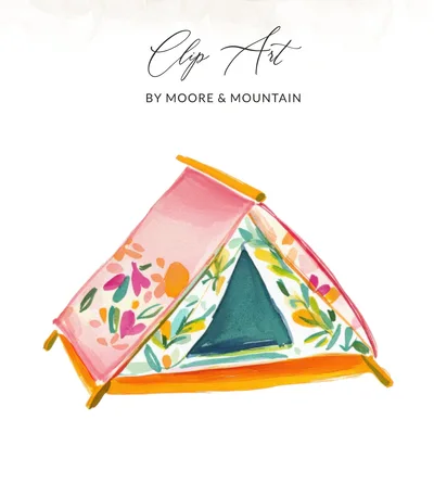 Preppy Floral Tent SVG Digital Clipart, Watercolor Camping Tent Clip Art, Boho Summer Adventure Kids Nursery Decor, Digital