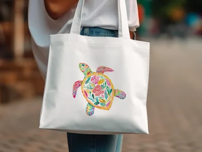 Preppy Floral Turtle Digital, Watercolor Sea Turtle, Cute Animal Clipart, Pastel Summer Design, Rainbow Aesthetic Art, Printable Sticker PNG SVG