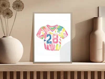 Preppy Football Jersey PNG SVG, Vibrant Painted Aesthetic, Cute Cartoon Clipart Design, Watercolor Preppy Graphic, Colorful Girly Art
