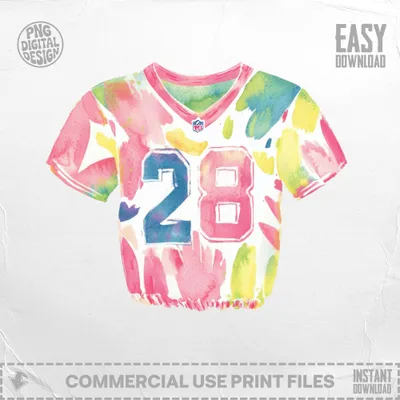 Preppy Football Jersey PNG SVG, Vibrant Painted Aesthetic, Cute Cartoon Clipart Design, Watercolor Preppy Graphic, Colorful Girly Art