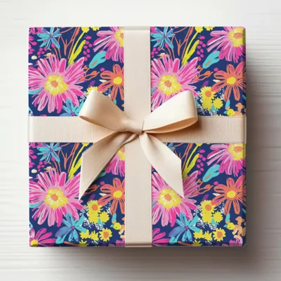 Preppy Gerbera Daisy Pink Neon Floral Background Fireworks Flowers Seamless Pattern
