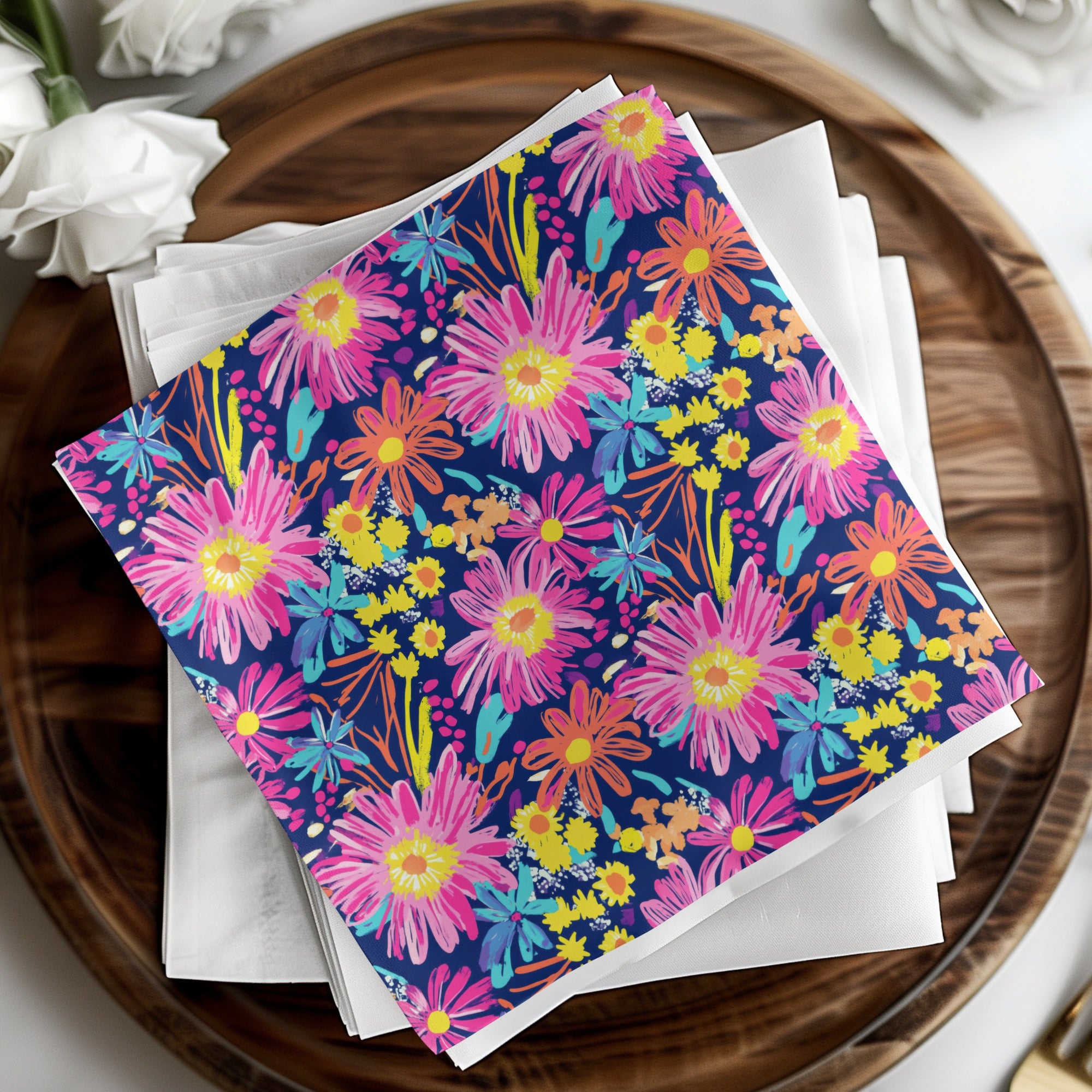 Preppy Gerbera Daisy Pink Neon Floral Background Fireworks Flowers Seamless Pattern