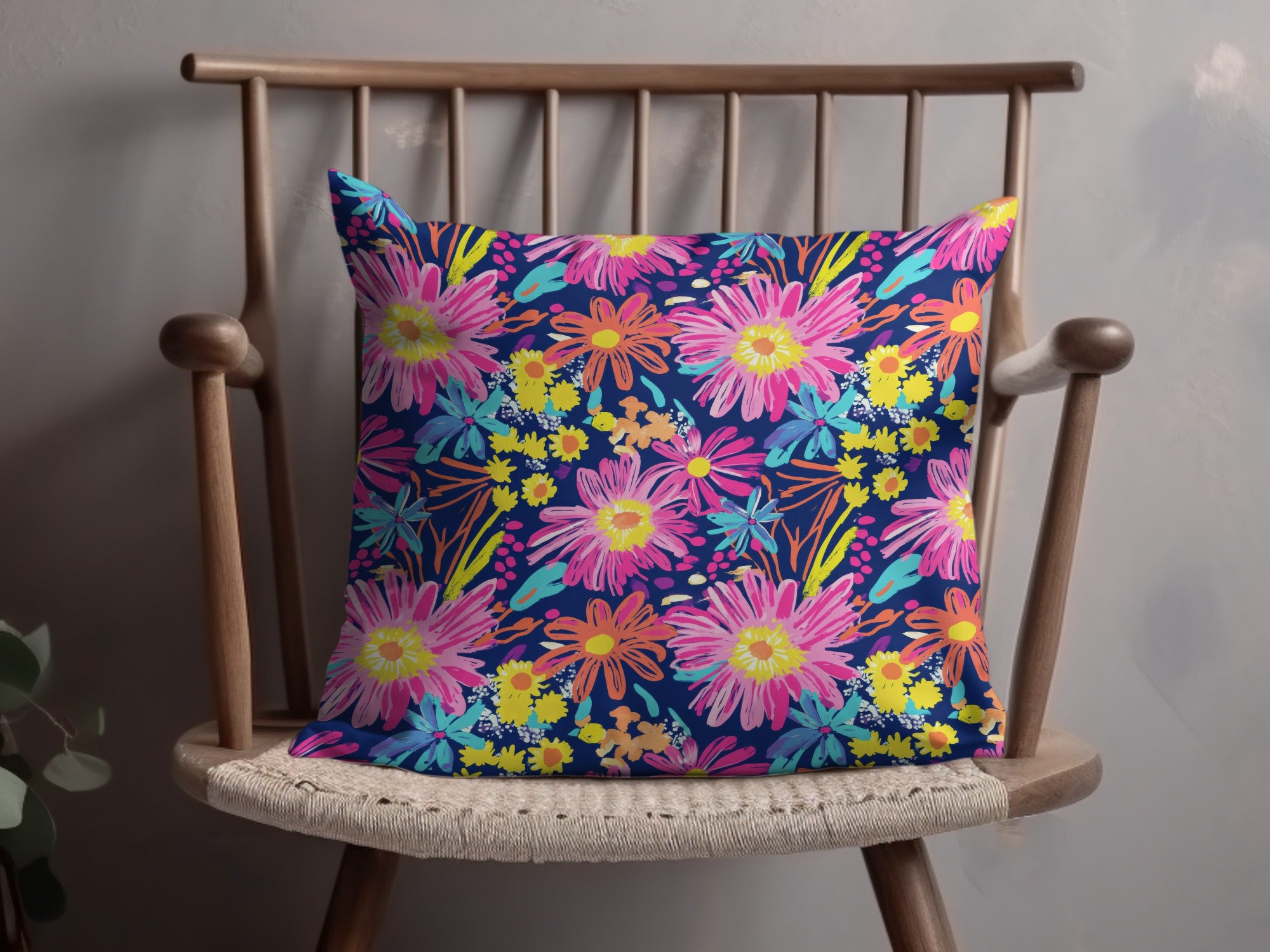 Preppy Gerbera Daisy Pink Neon Floral Background Fireworks Flowers Seamless Pattern