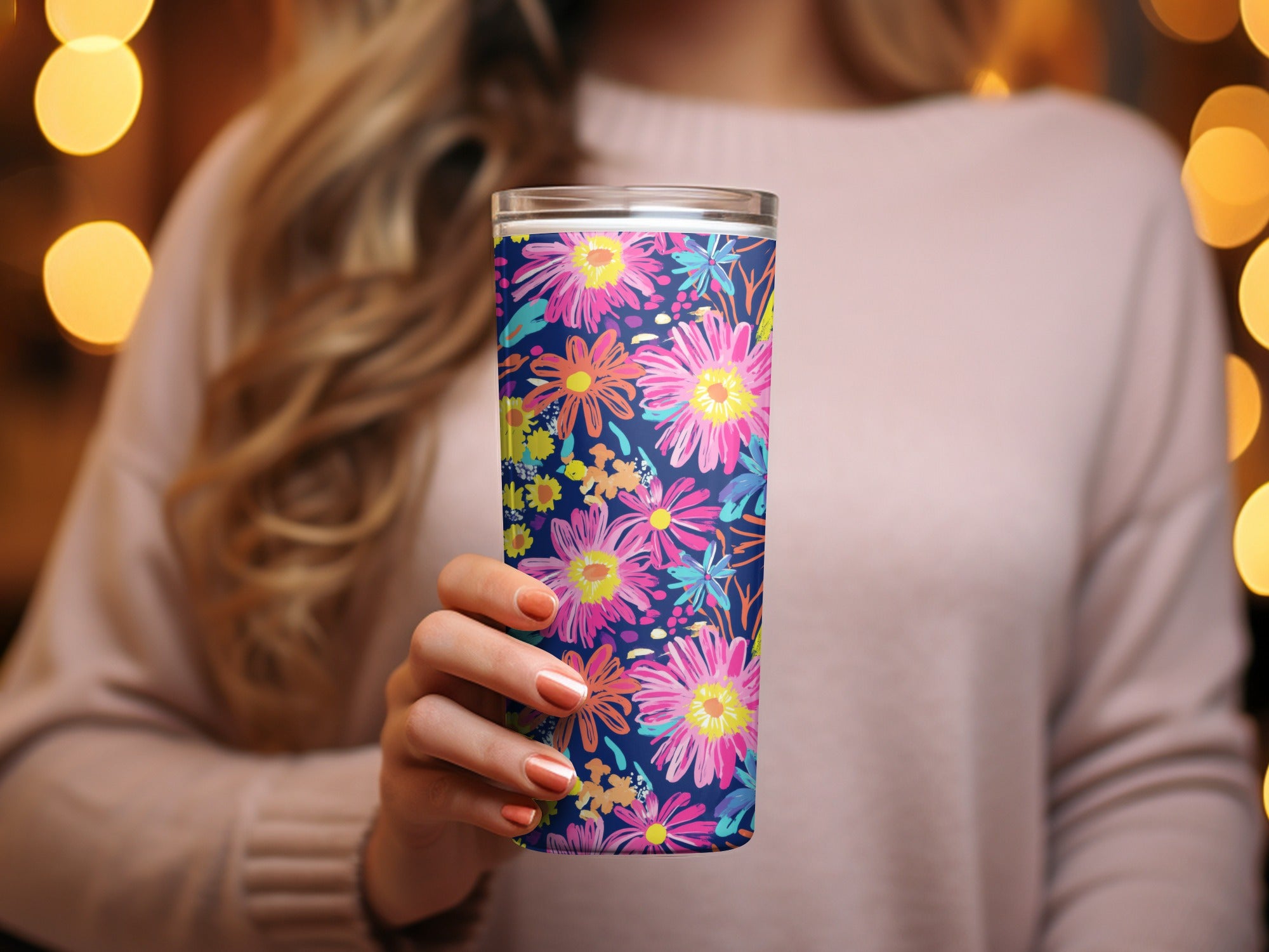 Preppy Gerbera Daisy Pink Neon Floral Background Fireworks Flowers Seamless Pattern