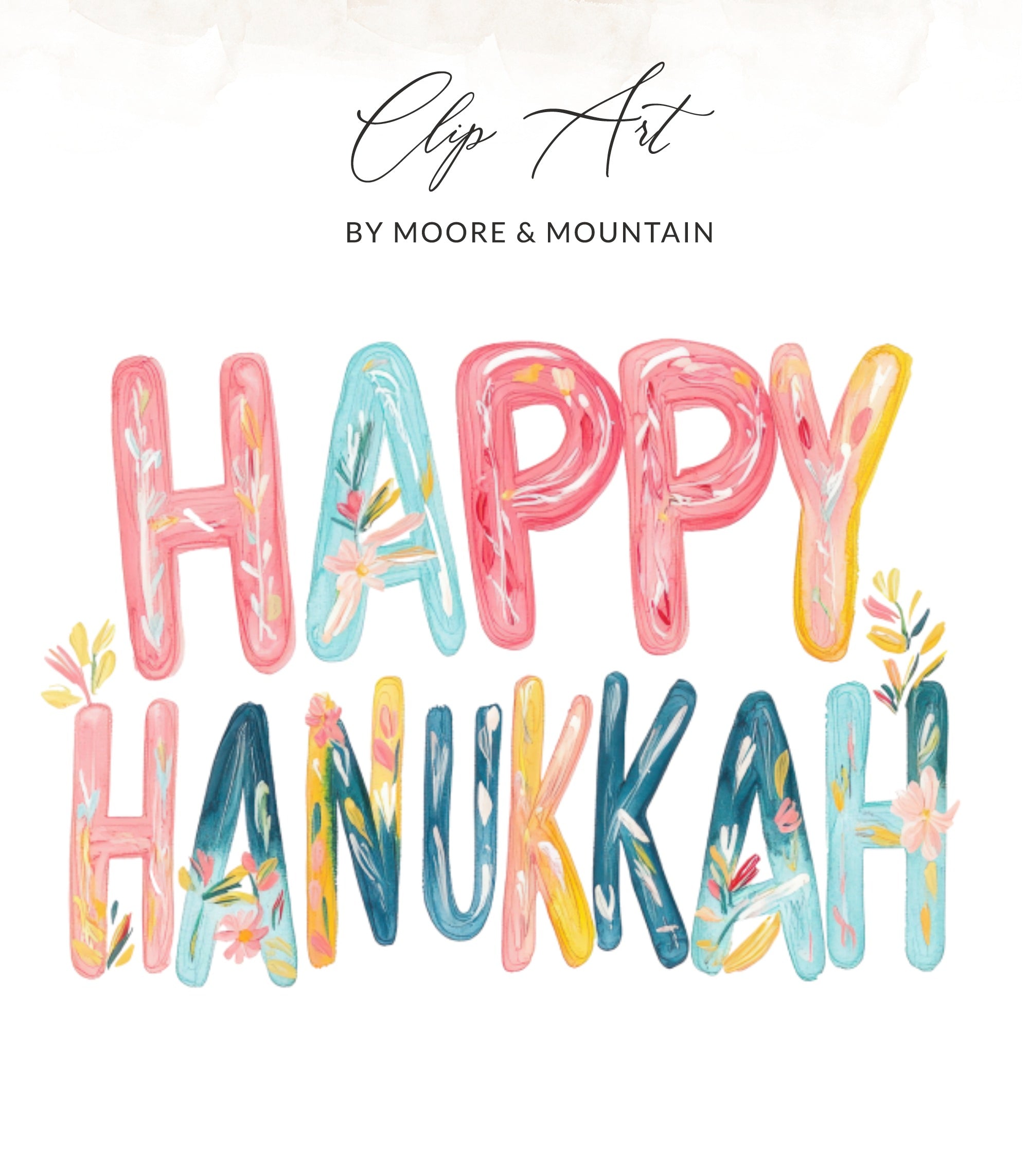 Preppy Happy Hanukkah PNG, Painterly Pastel Artwork SVG, Digital Download, Vibrant Gouache Style Illustration, Brushstroke Texture Clipart SVG