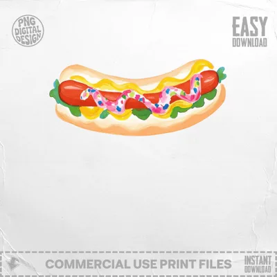 Preppy Hot Dog PNG SVG, Gouache Style Illustration, Vibrant Painted Aesthetic Digital Download, Trendy Artsy Girly Clipart, Painterly Pastel SVG