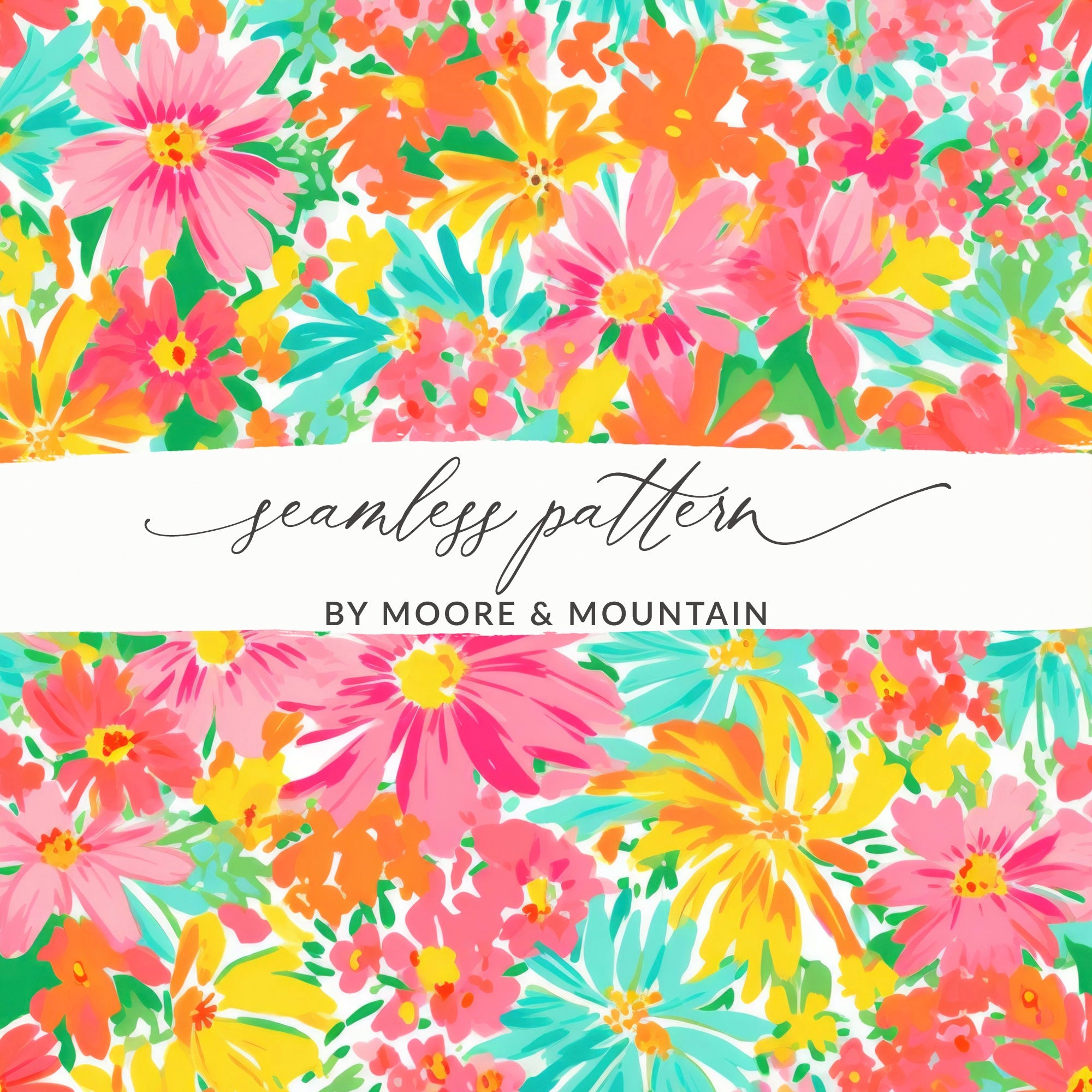 Preppy Hot Pink and Yellow Summery Bright Floral Digital